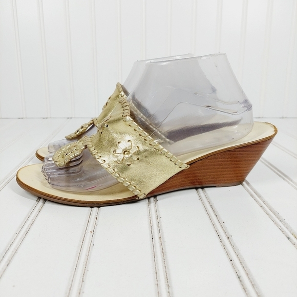 A. Giannetti Gold Leather Slip On Thong Wedge Heeled Summer Sandals C621 - Picture 2 of 12
